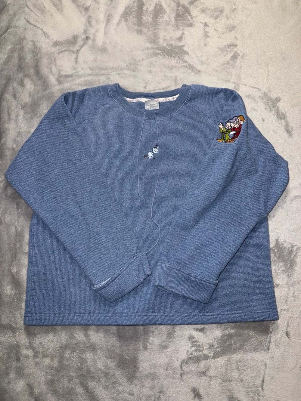 Vintage Disney Store Grumpy and Dopey Embroidered Ribbed Crewneck Sweatshirt
